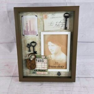Vintage Style Shadow Box Picture Frame‎ Paris Travel Keys Lock Photo Display